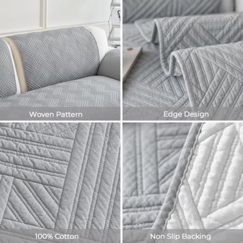 Cotton Quilted Non-Slip Couch Cover for Sofa - Grey, 43.3x94.5 Inches - Pet & Furniture Protector