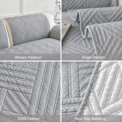 Cotton Quilted Non-Slip Couch Cover for Sofa - Grey, 43.3x94.5 Inches - Pet & Furniture Protector