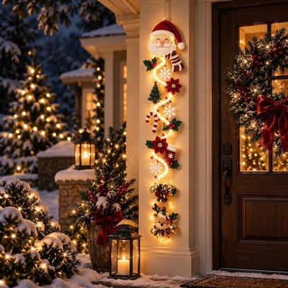 Lighted Christmas Door Hanger Glowing Wreath with Warm LED Lights - Type A