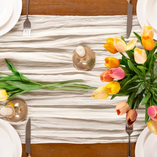Ivory White Cheesecloth Table Runner 3 Pack - Boho Fall Gauze Linen