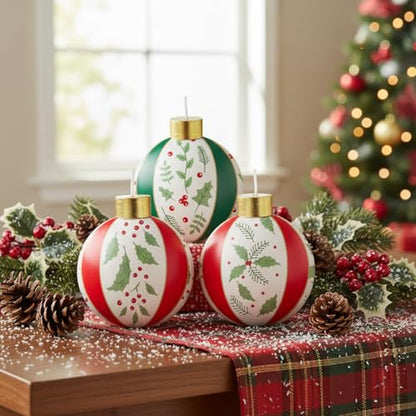 Christmas Rustic Holly Berries Ball Candles - 3 Inch Set of 4