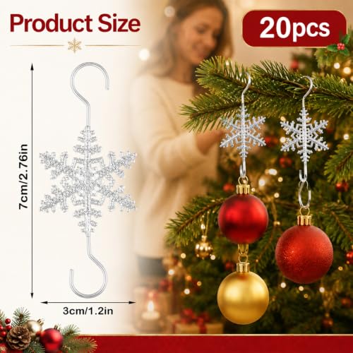 20 Pcs Christmas Snowflake Ornament Hooks - Reusable Detailing Hangers for Holiday Decor