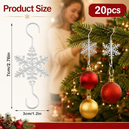 20 Pcs Christmas Snowflake Ornament Hooks - Reusable Detailing Hangers for Holiday Decor