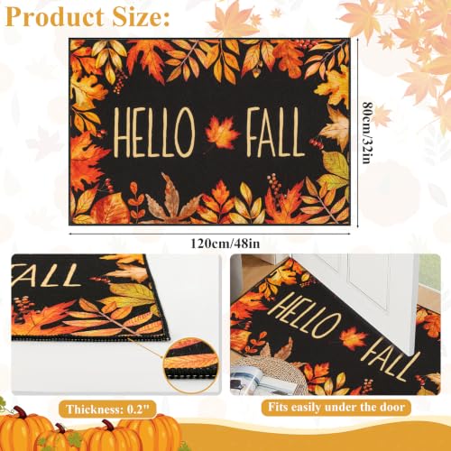 Hello Fall Maple Leaves Doormat 32x48 Inches - Seasonal Front Door Mat with Berries