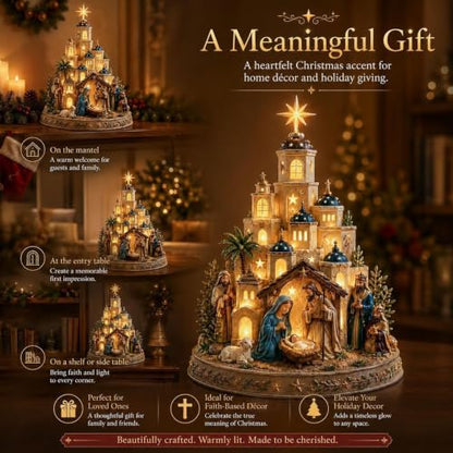 Bethlehem Nativity Church Light Tower - Christmas Village Decor with LED Illumination