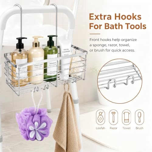 Hanging Shower Caddy for Seniors & Mobility Impaired - Bathroom Storage Rack with Hooks
