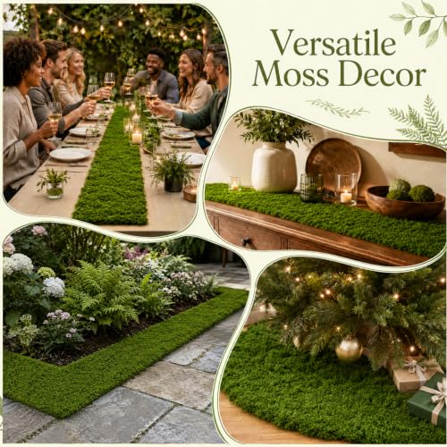 Fake Moss Runner 12 x 71 Inches - Realistic Artificial Green Moss Table Decor