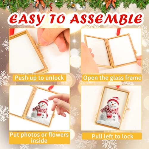 4PCS 2x3 Inch Vintage Glass Picture Frames Set with Brass Hanging Hooks - Gold