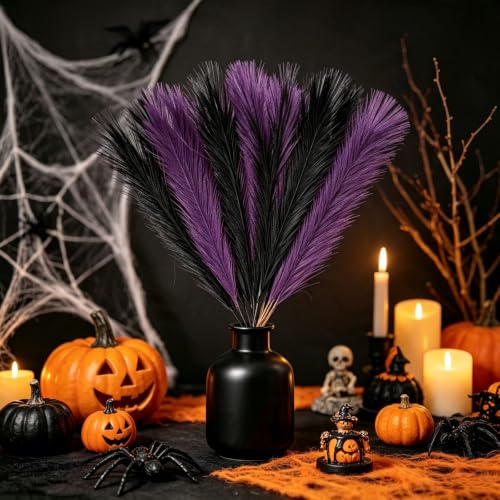 Artificial Pampas Grass Bundle - Black & Purple, 17 Inches, Set of 30