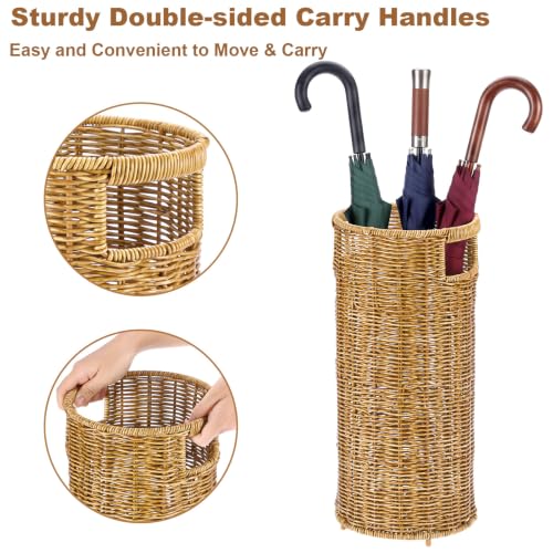 Yellow-Brown Rattan Umbrella Holder Stand for Entryway, 17" Tall Indoor