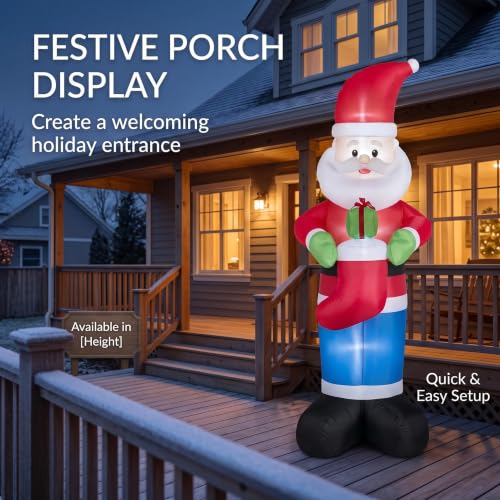8Ft Christmas Inflatable Santa with Stocking Outdoor Decor - Red Santa Variation