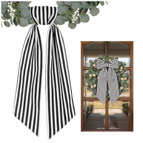 Black & White Wreath Sash for Front Door - Fall, Halloween, Christmas Decor