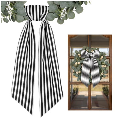 Black & White Wreath Sash for Front Door - Fall, Halloween, Christmas Decor