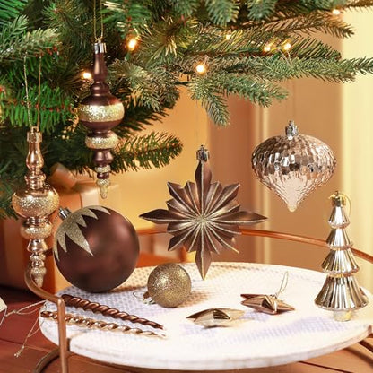 Christmas Tree Ornaments Set - Brown Copper Gold, 80 Pieces, Shatterproof Decorative Balls