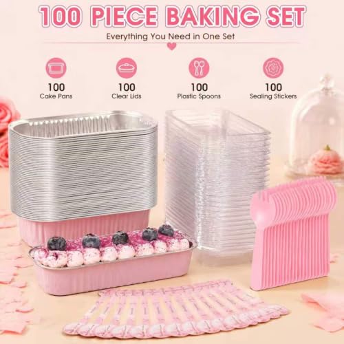 Mini Loaf Pan Set with Lids and Spoons - 100 Mixed Color Baking Molds