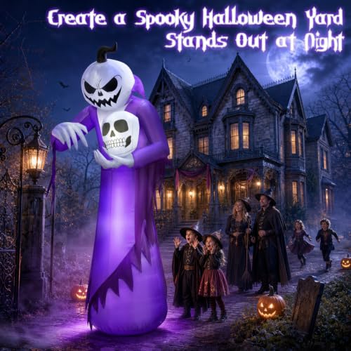 12FT Giant Halloween Inflatable Pumpkin Ghost Wizard with LED Lights Outdoor Decor