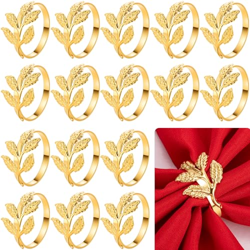 50 Pcs Gold Leaf Napkin Rings Set - Metal Napkin Holders for Weddings & Parties Small Leaves