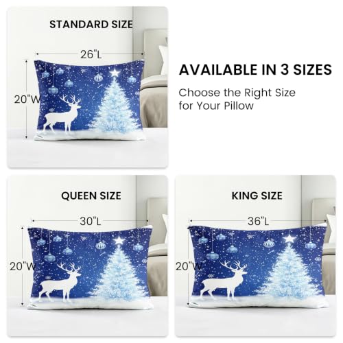 King Size Blue Christmas Pillow Cases Set of 2 - Ultra Soft Microfiber, Envelope Closure