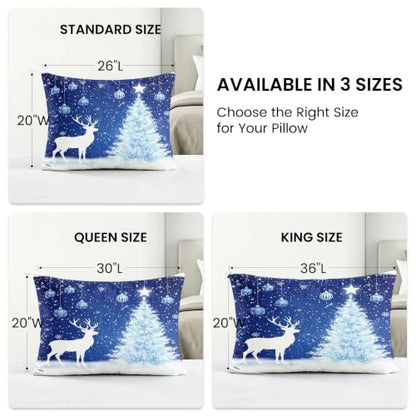 King Size Blue Christmas Pillow Cases Set of 2 - Ultra Soft Microfiber, Envelope Closure