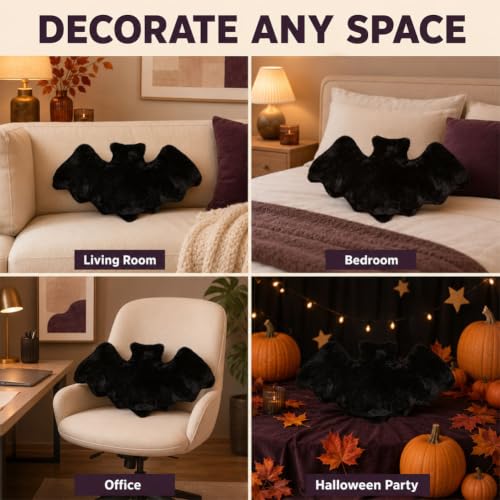 Halloween Bat Throw Pillow 18x9 Inch Cozy Gothic Indoor Decor - 1Pc