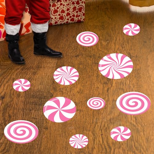Pink Christmas Peppermint Floor Decals & Snowflake Wall Stickers - Holiday Decor