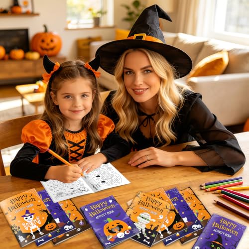 Halloween Activity Books Bulk Set - 12 Mini Coloring & Puzzle Books for Kids - Variation 12