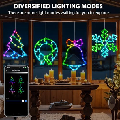 4 Pack Smart Christmas Window Lights with App & Remote RGB DIY Scene Modes