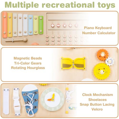 Foldable Wooden Baby Playpen 55x55x24 Inches with Activity Boards & Toy Set