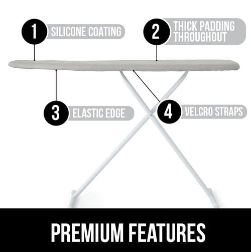 GORILLA GRIP The Original Ironing Board Cover and Pad, Silicone Coating, 400°F Scorch Resistant Thick Padding, Heavy Duty Iron Covers Standard Boards, Hook and Loop Fastener Strap, Silver 15x54