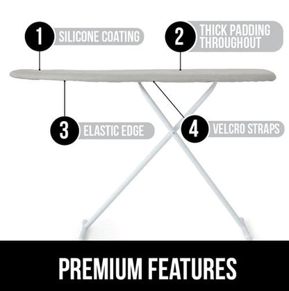 GORILLA GRIP The Original Ironing Board Cover and Pad, Silicone Coating, 400°F Scorch Resistant Thick Padding, Heavy Duty Iron Covers Standard Boards, Hook and Loop Fastener Strap, Silver 15x54