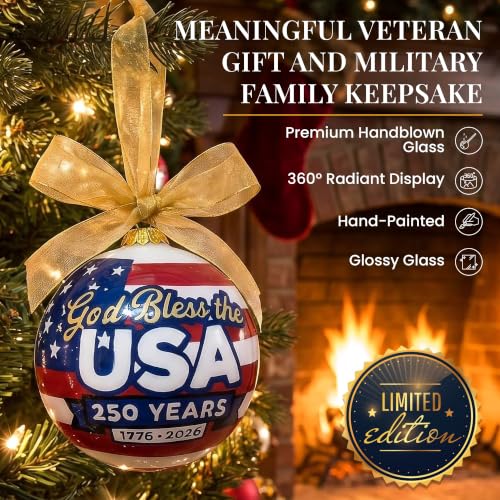 Hand-Painted Glass USA Christmas Ornament 1776-2026 Patriotic Keepsake