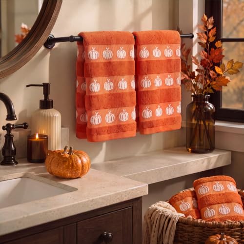 Fall Pumpkin Hand Towels - Burnt Orange Autumn Decor, 2 Pcs