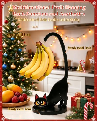 Black Cat Banana Holder Wooden Hanger - Cat Variation