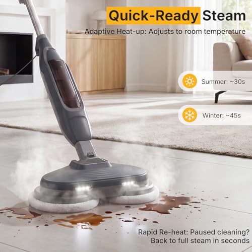 Grey NEWBULIG Steam Mop for Floor Cleaning with Dual Rotating Pads - 6.61"D x 14.41"W x 47.24"H