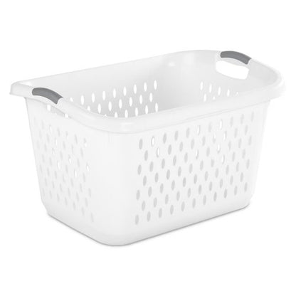2.7 Bushel Plastic Laundry Basket, Portable Clothes Organizer with 2 Carry Handles, Oval Ventilation Holes, Large Capacity Laundry Basket for Closet Dorm Laundry Room Bedroom, BPA-free,White