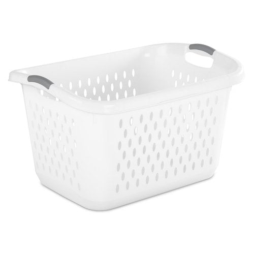 2.7 Bushel Plastic Laundry Basket, Portable Clothes Organizer with 2 Carry Handles, Oval Ventilation Holes, Large Capacity Laundry Basket for Closet Dorm Laundry Room Bedroom, BPA-free,White
