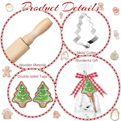 Christmas Baking Gift Set with Mini Wooden Rolling Pins & Cookie Cutters - 12 Piece