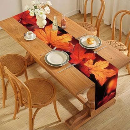 Autumn Maple Leaves Table Runner & Placemats Set - Fall Dining Decor, 6 Pieces (13x72" Runner + 12x18" Mats) - Thanksgiving Kitchen Decor