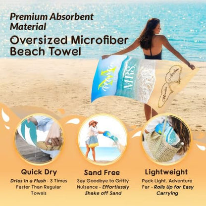 Personalized Couple Beach Towel with Names - Quick Dry Sandproof Gift for Weddings & Anniversaries