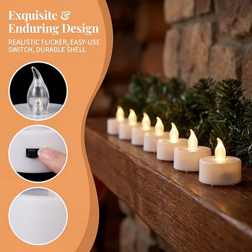 Flameless Tea Lights Battery Operated Candles Warm White 24 Pack - Safe & Long Lasting