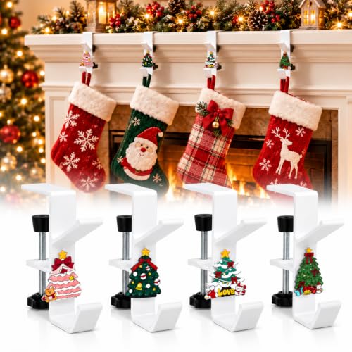 White 4 Pack 2-in-1 Garland & Christmas Stocking Holders for Mantle