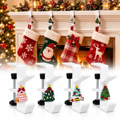 White 4 Pack 2-in-1 Garland & Christmas Stocking Holders for Mantle