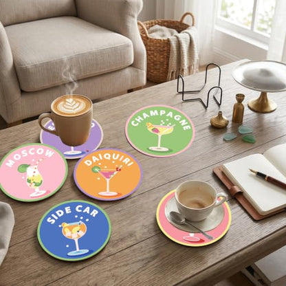 Cocktail Paint by Numbers Coaster Kit with Holder - 4x4in (10x10cm) - 8pcs