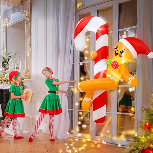 Funny Christmas Inflatable Decorations Outdoor Gingerbread Dancing with Candy Cane