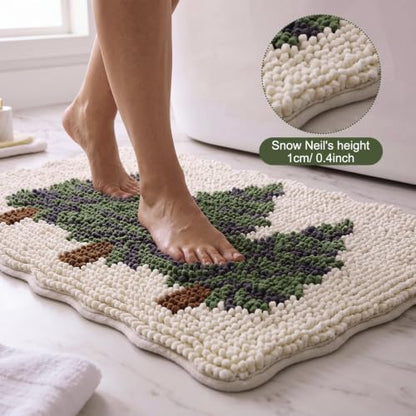 Junkin Christmas Tree Bathroom Rug - Scalloped Chenille Non-Slip Bath Mat