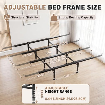 Bed Slats Center Support System 4 Cross Rail with 8 Adjustable Legs - Metal