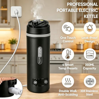 Portable Electric Kettle 304 Stainless Steel 350ml Fast Boil Travel Mug