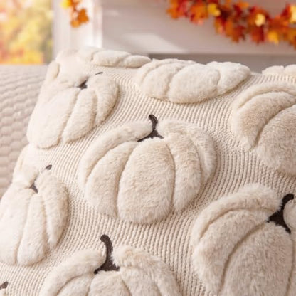 Fall Pumpkin Pillow Covers 18x18 Set of 2 Beige - Seasonal Decor