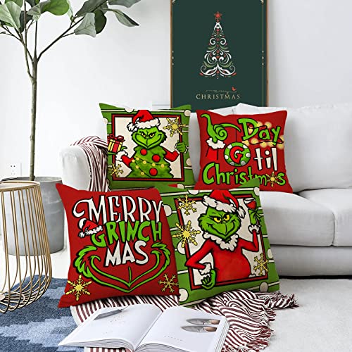 20x20 Inch Christmas Decorative Throw Pillow Covers Set - Santa Tree Xmas