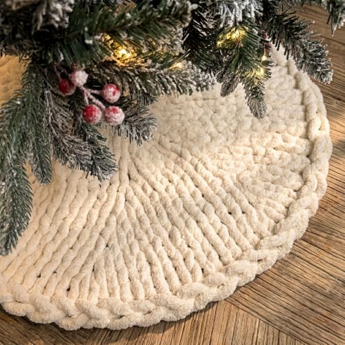 36 Inch Christmas Tree Skirt - Off-White Chunky Knit Handmade Decor
